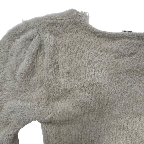 Womens Beige Boho Cottagecore Long Sleeve Faux Fur Fuzzy Sweater Crop Top / M - Picture 6 of 9
